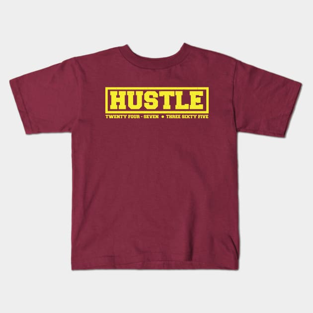 Hustle: 24/7, 365 (Yellow Text) Kids T-Shirt by artofplo